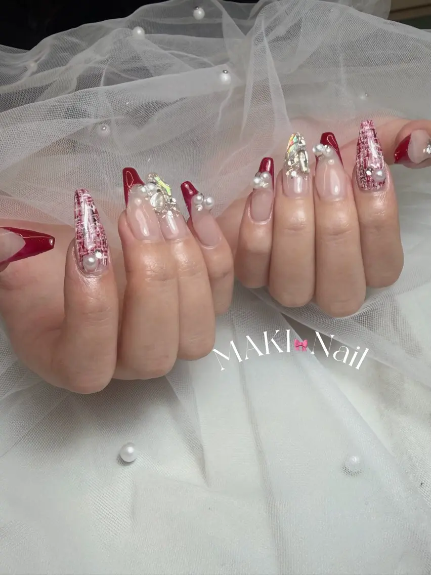 ネイル 長さ出し 冬ネイル クリスマス ハンドネイル MAKI💎綺麗め 大人可愛い/堺筋本町のネイルデザイン