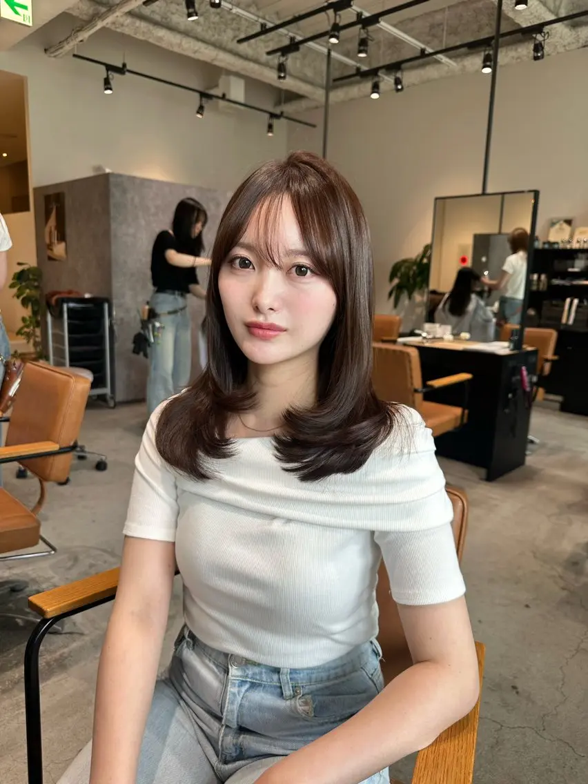 セミロング カラー 韓国レイヤーカット 透明感カラー冨田那樹のヘアスタイル