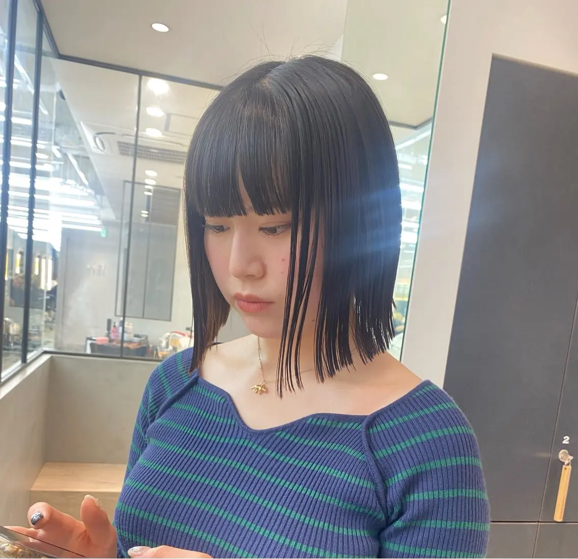 ミディアム カラー ボブ レイヤーボブ縮毛矯正 韓国RINAのヘアスタイル