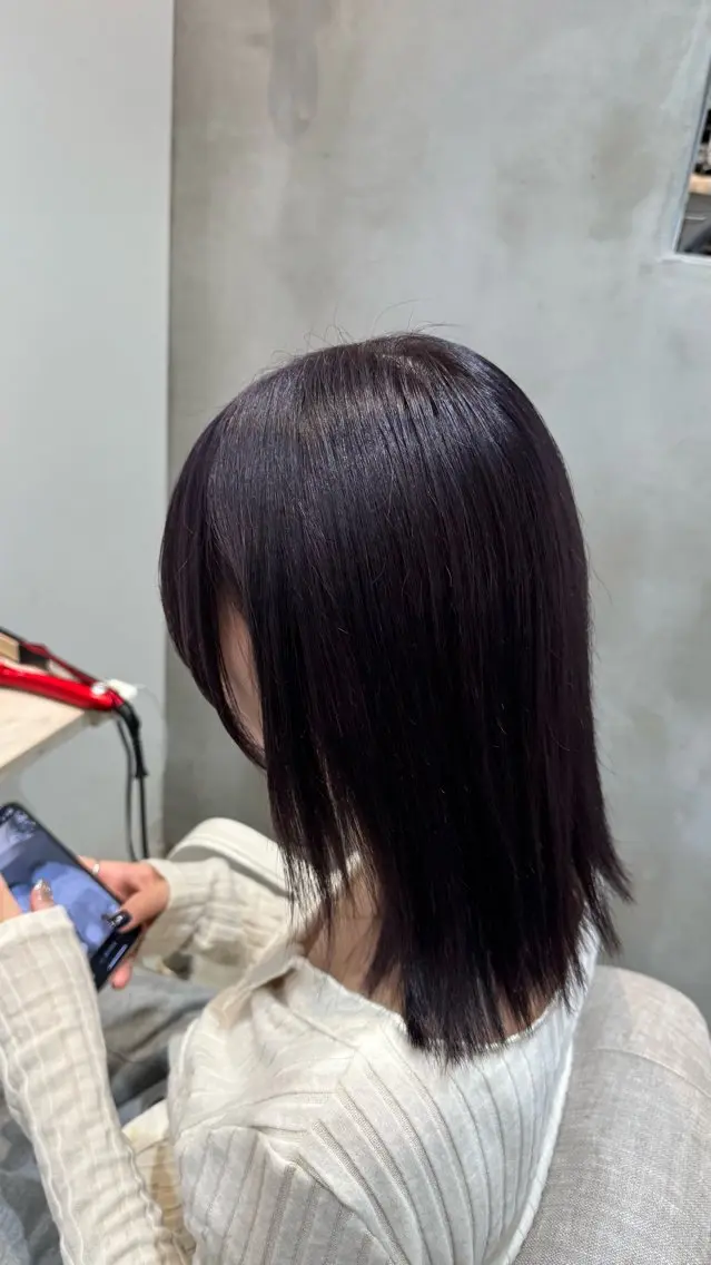 ミディアム 切りっぱなしボブ ミディアムパーマ ボブ くびれヘア ハイライト カット ヘアカラー 洸　カラー特化/ 透明感/ボブのヘアスタイル