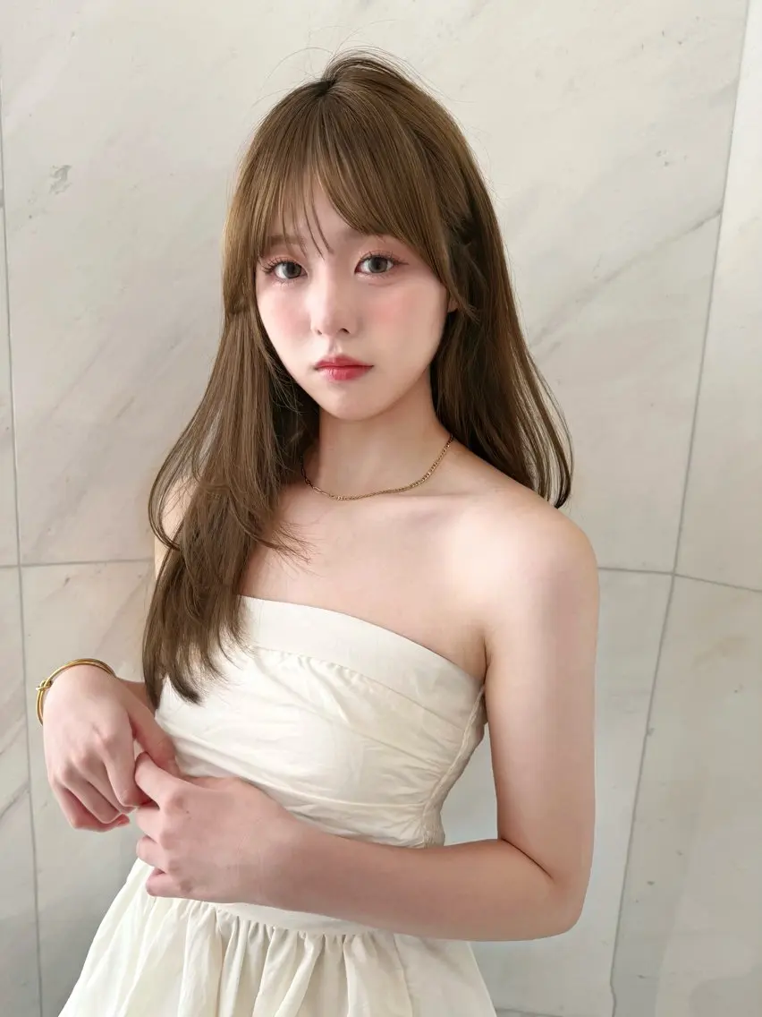 ロング カラー ブラウンカラー ケアカラー 透明感カラー ダブルカラー オリーブブラウン ヘアカラー Chihiro♡ 柔らか韓国レイヤーのヘアスタイル
