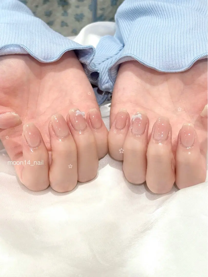 ネイル チークネイル ジェルネイル パラジェル ピンク リボン ハンドネイル natsuki 💫のネイルデザイン