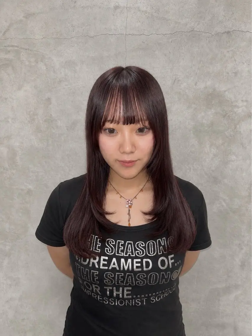 ロング カラー ブリーチ ボルドーカラー デザインカラー ヘアカラー lond shige /重髙 翔斗のヘアスタイル