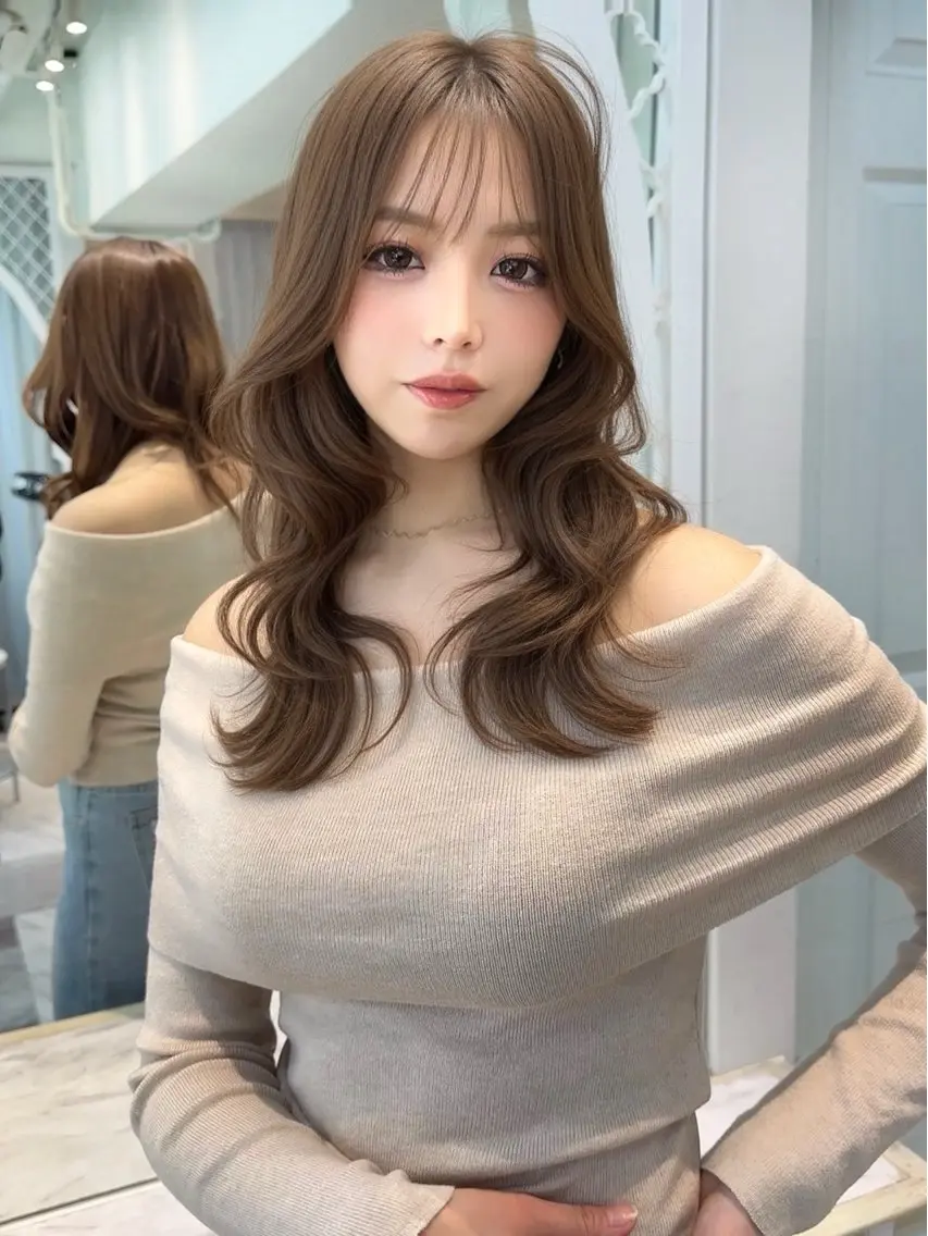 ロング ボブ ハイライト 髪質改善 夏目唯衣/透明感 /艶カラーのヘアスタイル