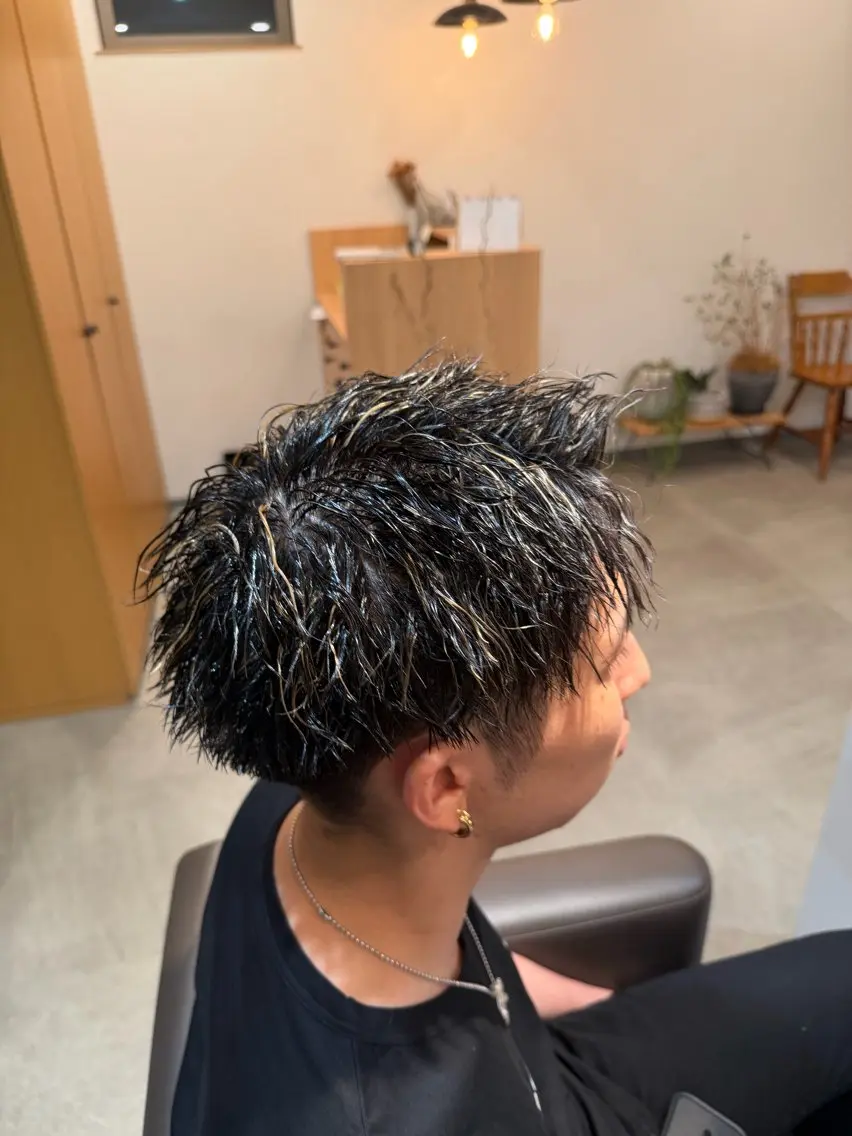 ショート カラー パーマ メンズ カット ヘアカラー 和夢/メンズカット/ ハイライト/パーマのヘアスタイル