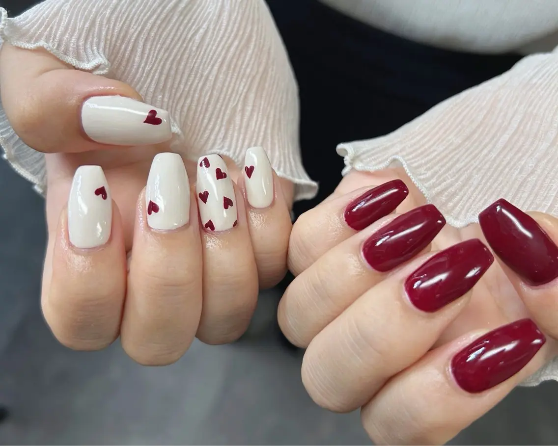 ネイル ボルドー ハート ハンドネイル peTiT chikaのネイルデザイン
