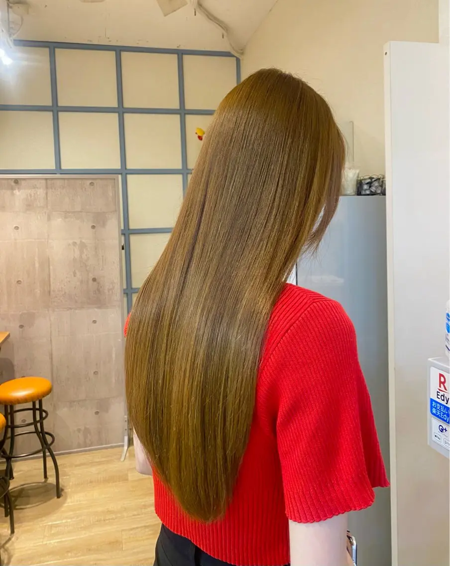 ロング ピンクブラウン 縮毛矯正 カット 縮毛矯正 トリートメント N°+aero 😊れいか😊のヘアスタイル