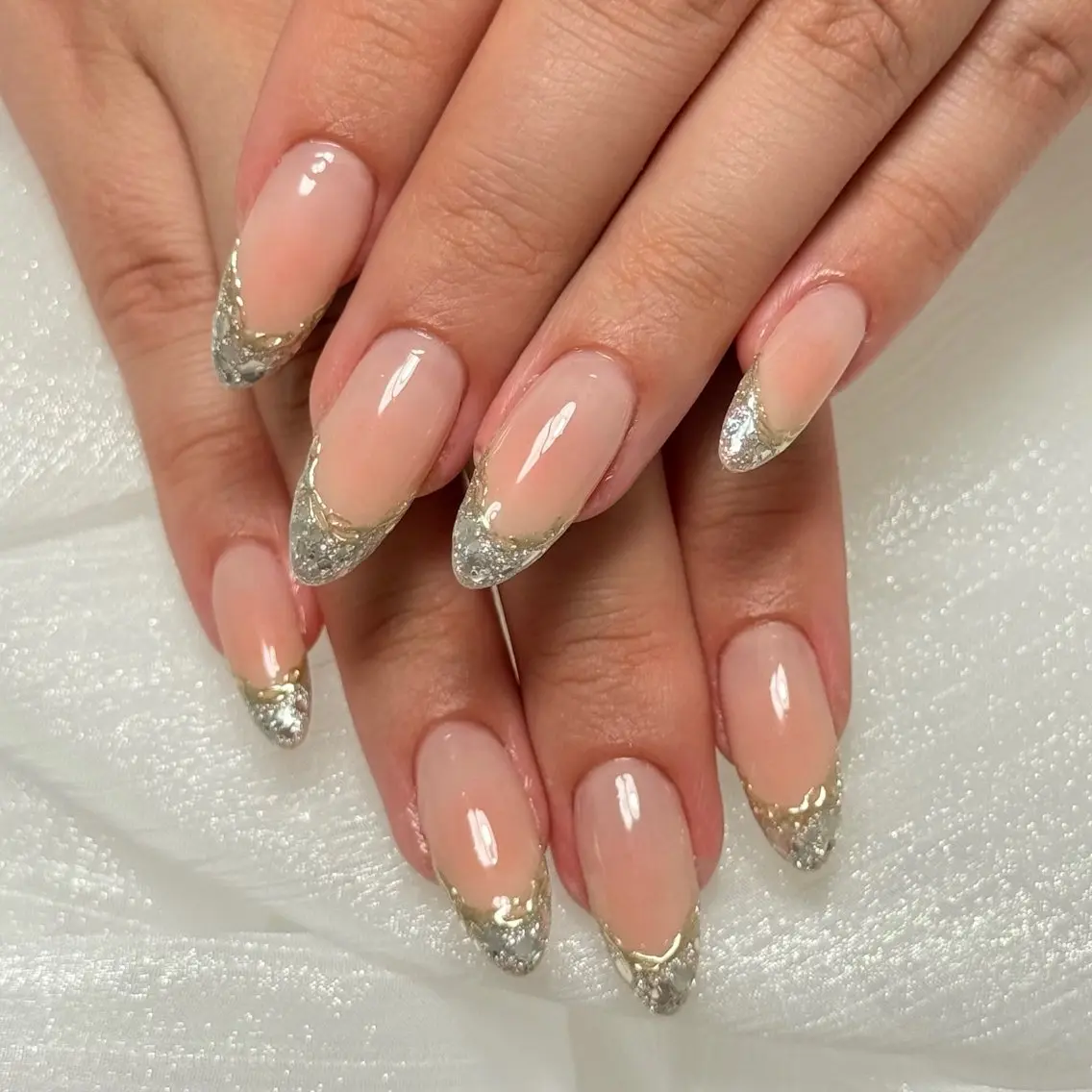 ネイル チークネイル フレンチネイル ガラスフレンチ ハンドネイル calm nailのネイルデザイン