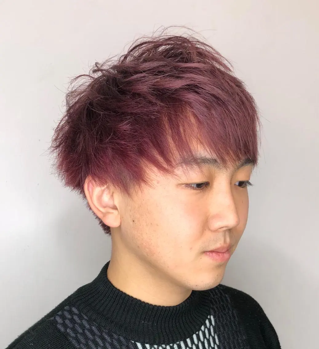 ショート カラー メンズ メンズハイトーン マッシュ 刈り上げ ハイトーンカラー カット パーマ メンズ/韓国レイヤー /透明感カラー那須野のヘアスタイル