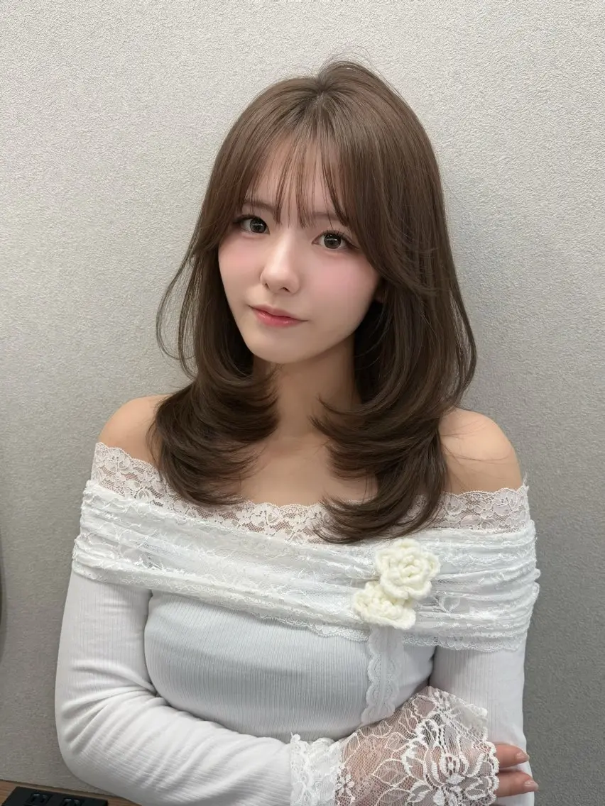 ロング カラー ベージュカラー ブラウンカラー 顔周りカット レイヤーカット カット ヘアカラー トリートメント 結べるレイヤー/ 透明感カラー/和奏のヘアスタイル