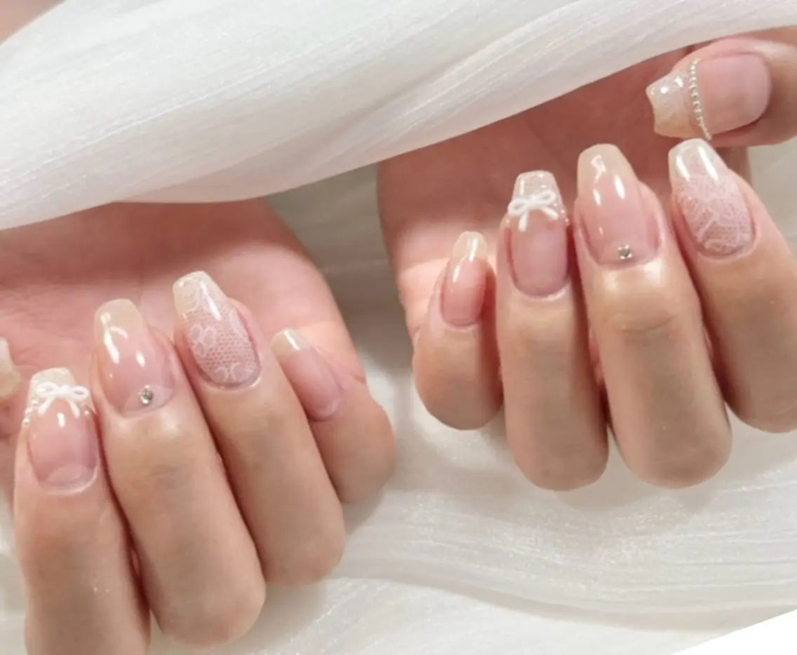 ネイル レース ハンドネイル knail ＊RISA°.・のネイルデザイン