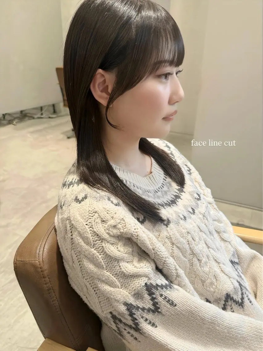 セミロング カラー 顔周りカット むく。/顔周りカット /髪質改善ストレートのヘアスタイル