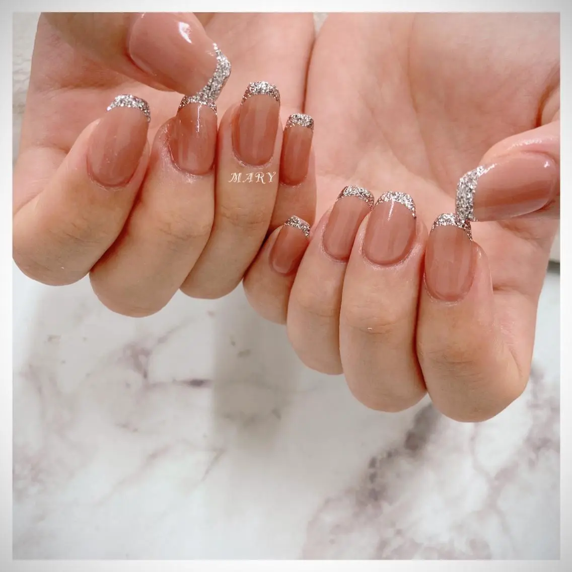 ネイル フレンチネイル ニュアンスネイル ピンク スクエアネイル ハンドネイル Mary nail .narumiのネイルデザイン