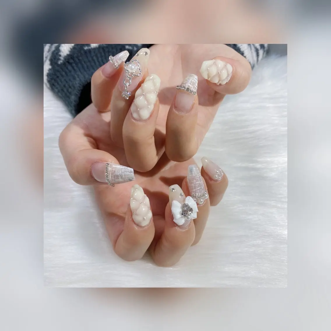ネイル アートネイル 韓国ネイル 持ち込み ツイードネイル ワンホンネイル LittleMimi Nails安土のネイルデザイン