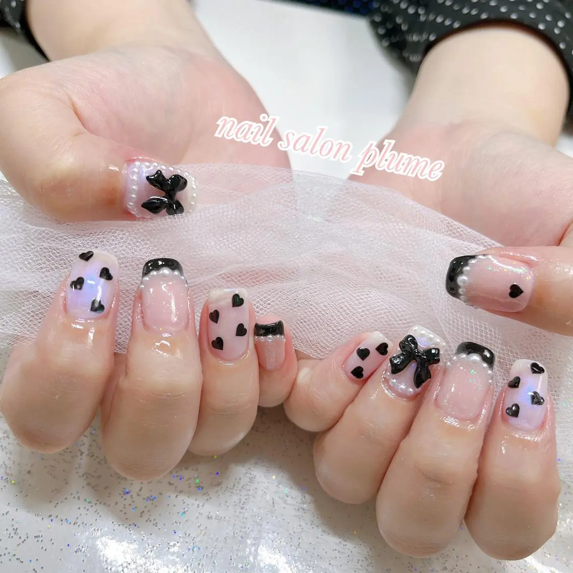 ネイル アートネイル フレンチネイル ガーリー ハート 韓国ネイル ハンドネイル plume nail ☆韓国ネイルのネイルデザイン