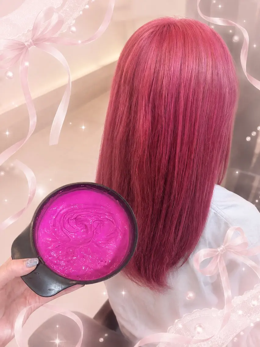 カラー ブリーチ デザインカラー ピンクカラー ヘアカラー トリートメント Azu🎀/マツエク 🍒/ブラウン🤎のヘアスタイル
