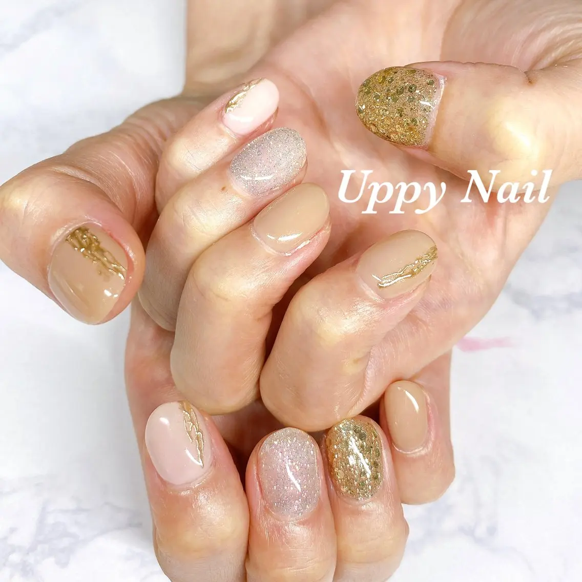 ネイル フラッシュネイル ラメ(グリッター) ミラーネイル オフィスネイル ハンドネイル Uppy Nail ukyoのネイルデザイン