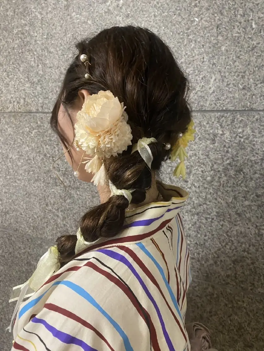 ヘアアレンジ ロング 浴衣 カット ヘアセット 大人女性カット/ヘア セット✨️片本🌸のヘアスタイル