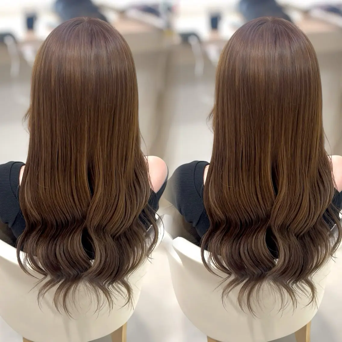 ロング カラー ベージュカラー ブリーチ ヘアカラー トリートメント ヘアセット ベージュ/つや/ レイヤー/ゆいなのヘアスタイル