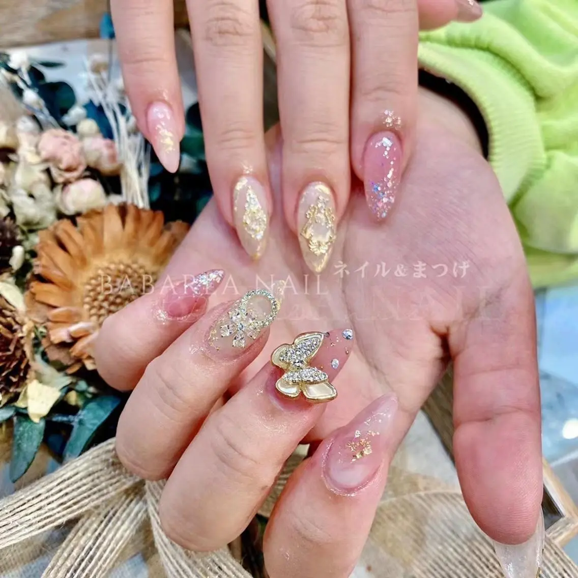 ネイル ラメ(グリッター) 大理石ネイル(マーブル) ピンク Babarla Nailのネイルデザイン