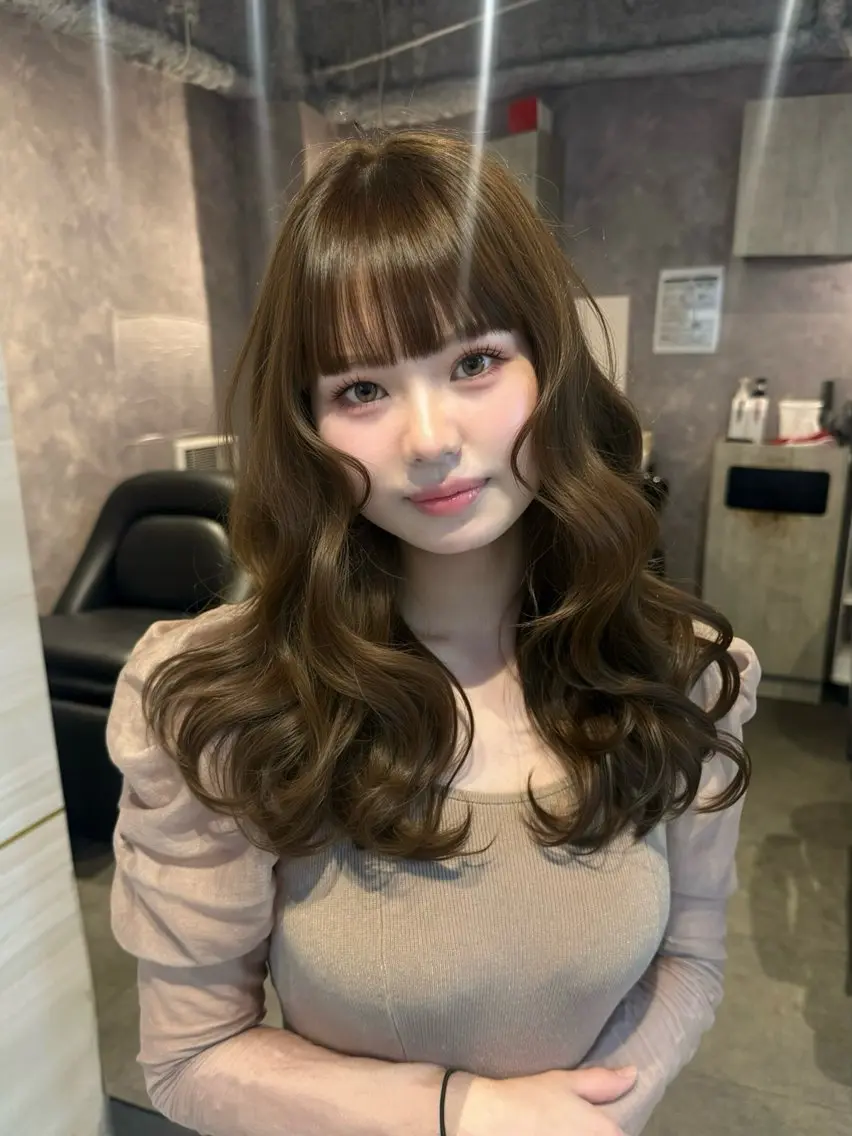 ミディアム カラー ヘアアレンジ ヘアカラー トリートメント 🌿巴結生🌱大宮 ミルクティーベージュのヘアスタイル