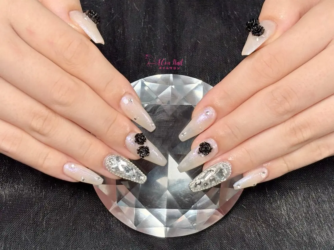 ネイル 桜ネイル 長さ出し フラワーネイル フレンチネイル ジェルネイル ハンドネイル ACon NailSalonのネイルデザイン