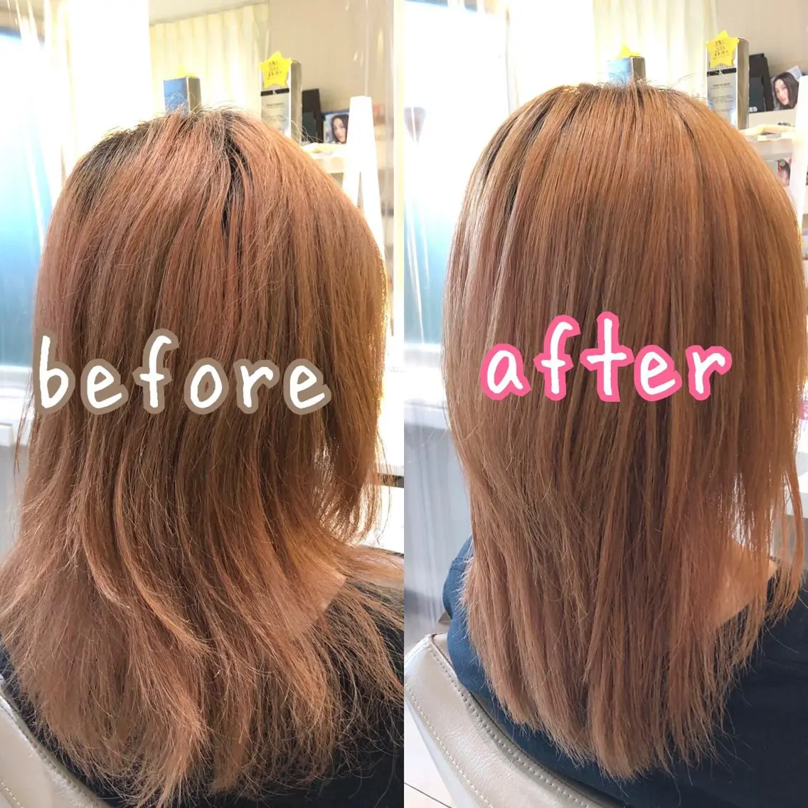 セミロング パーマ くせ毛 縮毛矯正 安井　昴 💫ブリーチ縮毛矯正のヘアスタイル