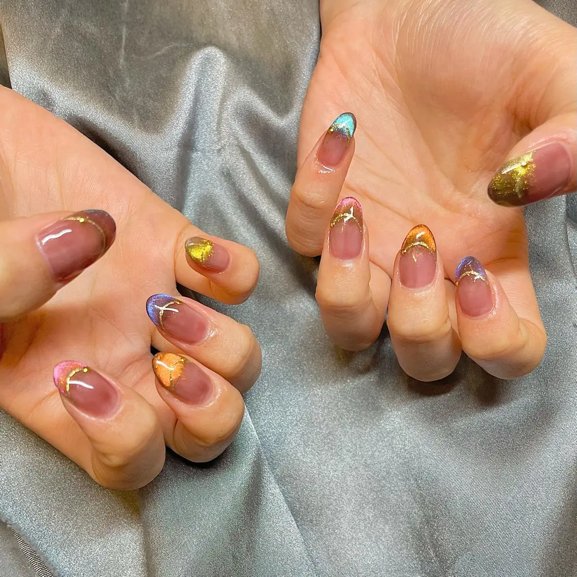 ミディアム カラー パーマ ヘアアレンジ メンズ キッズ ネイル マツエク・マツパ アイブロウ フレンチネイル マグネットネイル マグネットフレンチ el. by Aoのネイルデザイン