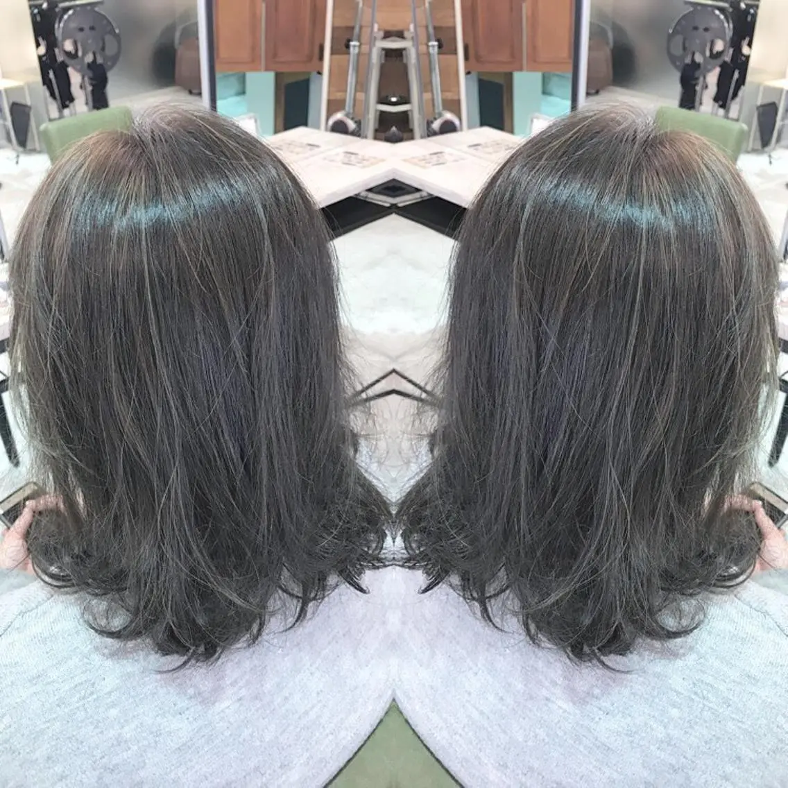 ミディアム セミロング カラー グレージュ ハイライトカラー ハイライト 青木 茂樹⭐️ 透明感カラーのヘアスタイル