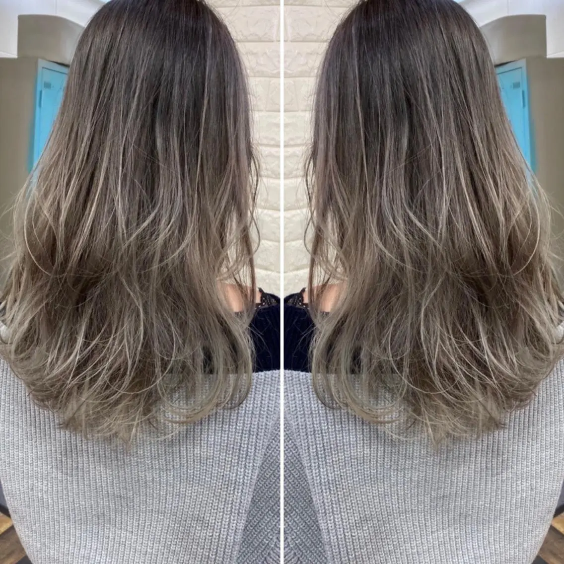 セミロング カラー バレイヤージュ ブリーチ ケアブリーチ レイヤーカット ヘアカラー トリートメント famille ファミーユのヘアスタイル