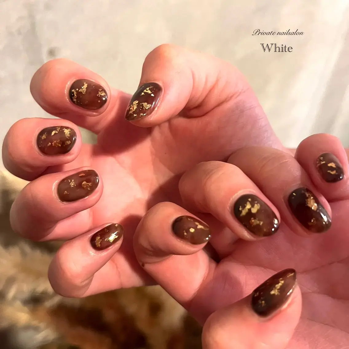 ネイル ブラウン キラキラネイル ミラーネイル ニュアンスネイル ハンドネイル SAKASHITA KEIのネイルデザイン