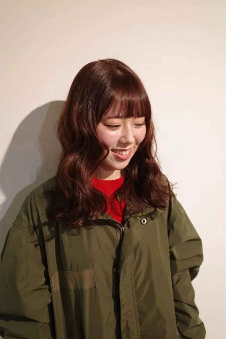 セミロング カラー ブラウンカラー ピンクカラー ピンクブラウン カット ヘアカラー 安藤 結花のヘアスタイル