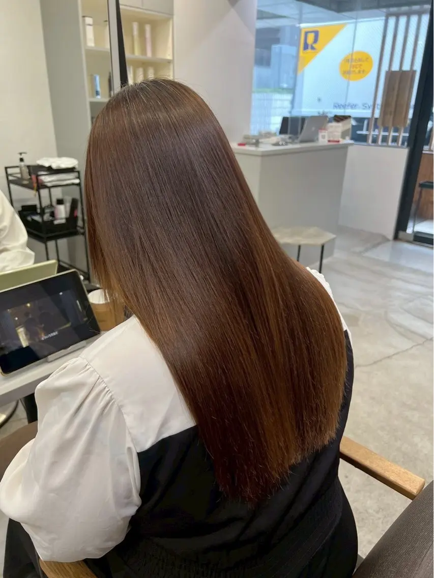 ロング パーマ 縮毛矯正 🍒モテ暖色カラー × うる艶✧ ゆなのヘアスタイル