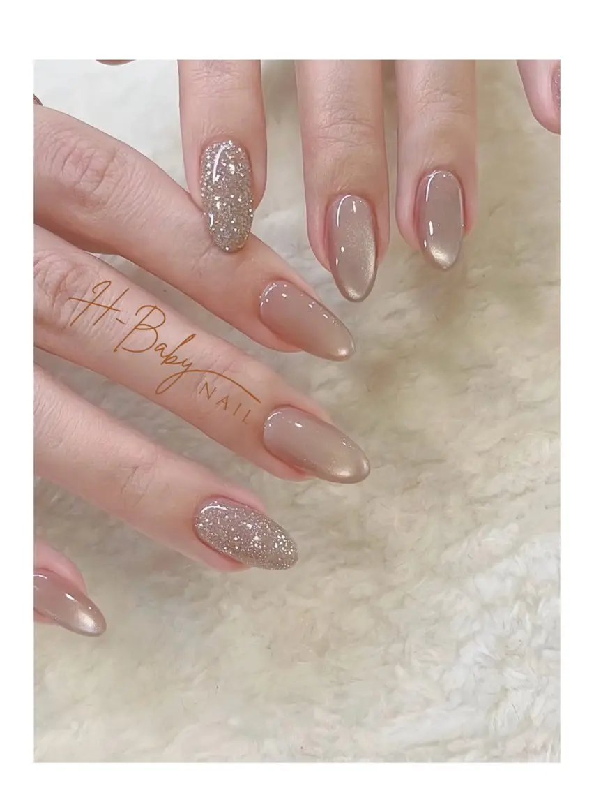 ネイル オーロラネイル フレンチネイル グラデーション 氷ネイル・うるうるネイル キラキラネイル ハンドネイル H.baby Nail Salonのネイルデザイン