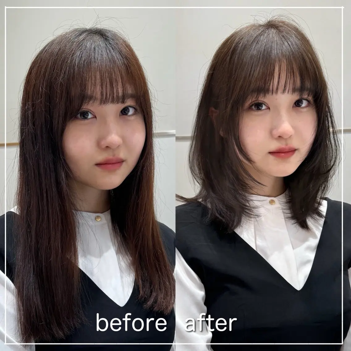 ミディアム カラー パーマ ヘアアレンジ ミディアムレイヤー レイヤーカット ウルフカット カット ヘアカラー トリートメント ヘアセット 小野寺瑞希 /最小顔カットのヘアスタイル