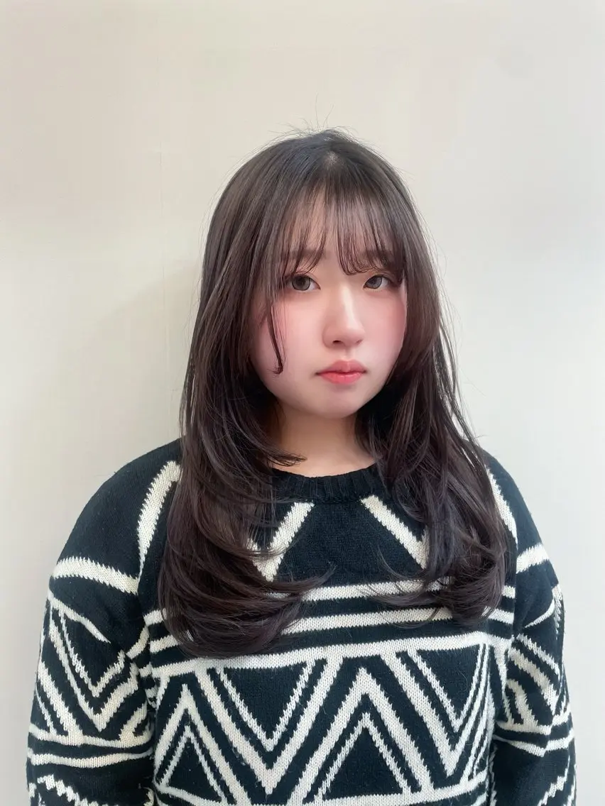 ロング 顔周りカット 韓国風ヘア レイヤーカット Riru🩵縮毛矯正 リピーター多数✨🩵のヘアスタイル