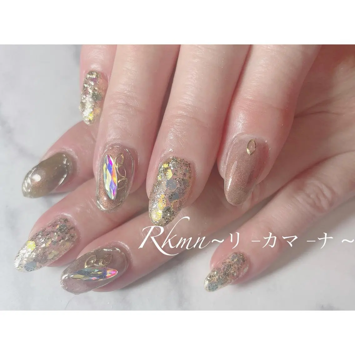 ネイル アートネイル ブラウン キラキラネイル ラメ(グリッター) ミラーネイル ハンドネイル フットネイル ハンドケア Rkmn ~リ-カマ-ナ~のネイルデザイン