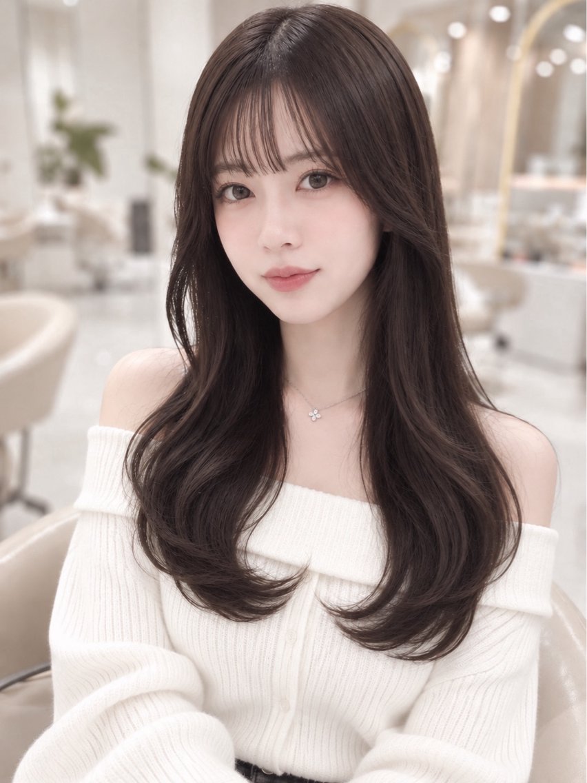 ロング カラー カット ヘアカラー トリートメント moeka レイヤー /艶カラー/韓国のヘアスタイル