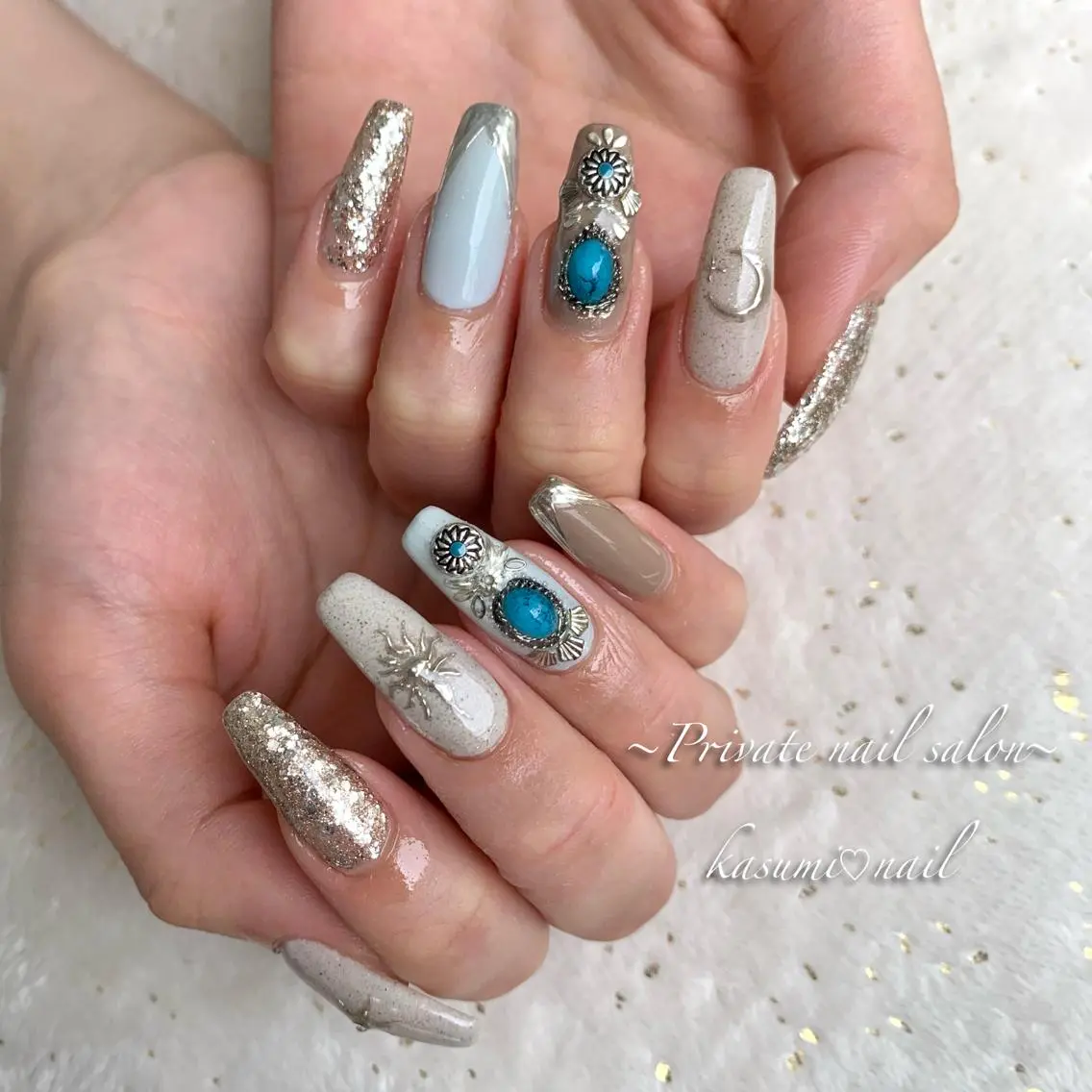 ネイル アートネイル ラメ(グリッター) マグネットネイル ミラーネイル 持ち込み KASUMI♡ Nailのネイルデザイン