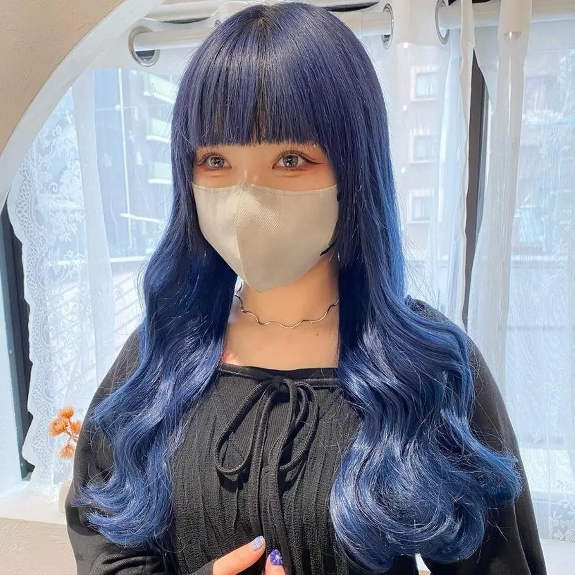 ロング カラー ブルーカラー エクステ エクステ ORIKA 美容室のヘアスタイル