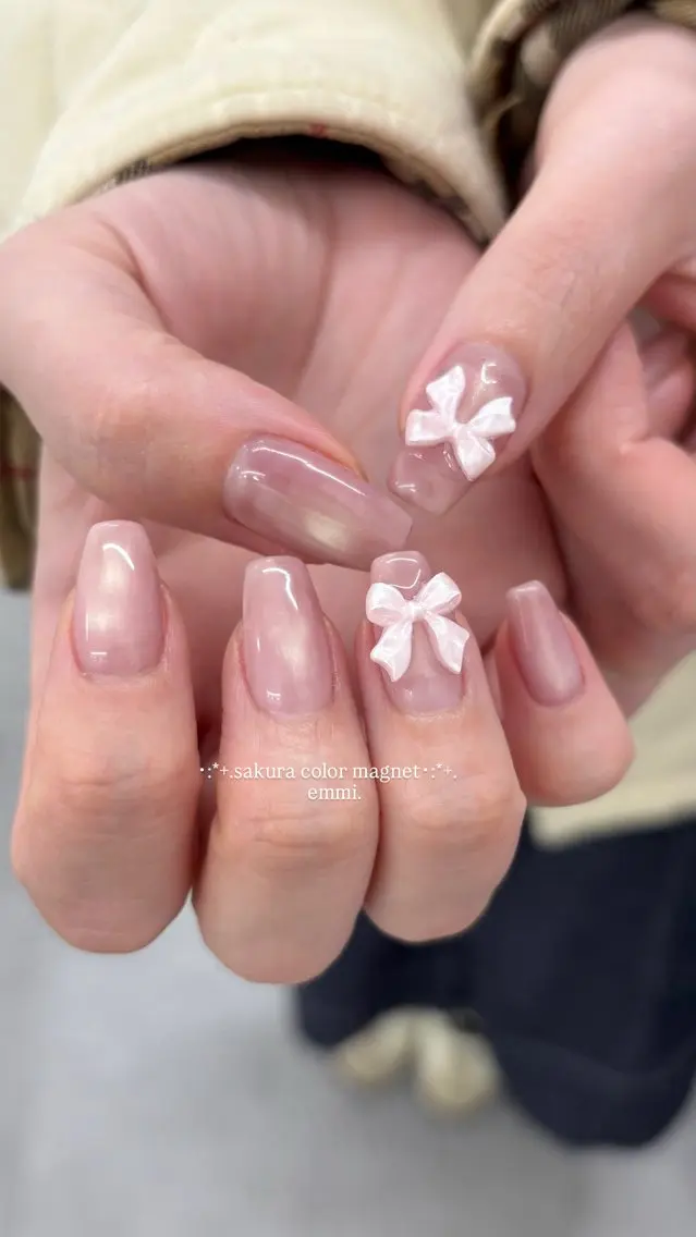ネイル フレンチネイル ガーリー 韓国ネイル 春ネイル スクエアネイル ハンドネイル emmi nailのネイルデザイン