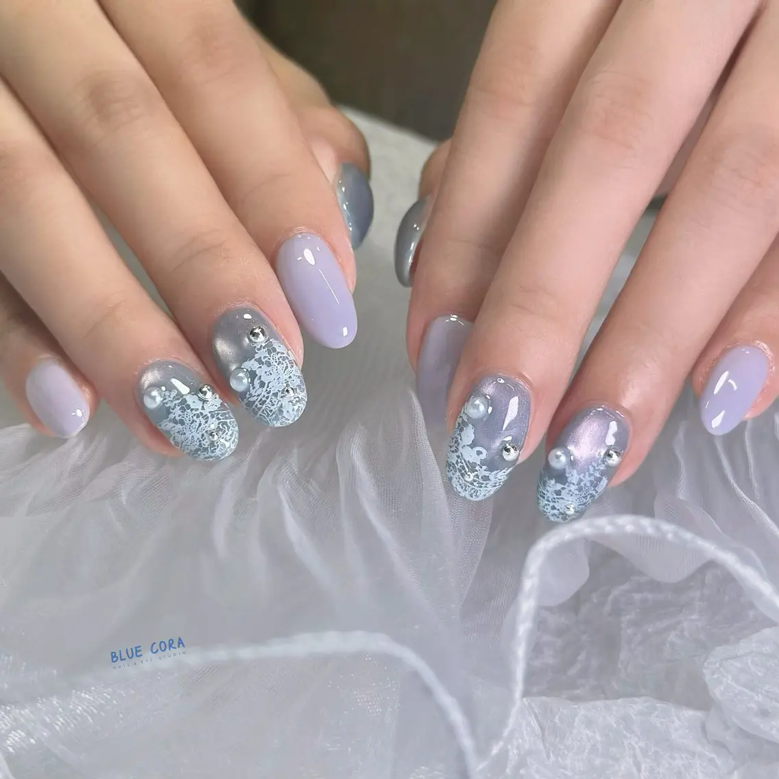ネイル クリアネイル マグネットネイル ハンドネイル ハンドケア BLUE CORAのネイルデザイン