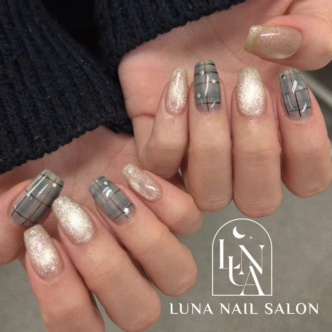 ネイル アートネイル フレンチネイル ジェルネイル ガラスフレンチ キラキラネイル ハンドネイル LUNA nailsalon2のネイルデザイン