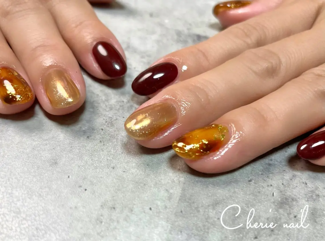 ネイル べっ甲ネイル ハンドネイル Cherienail yunaのネイルデザイン