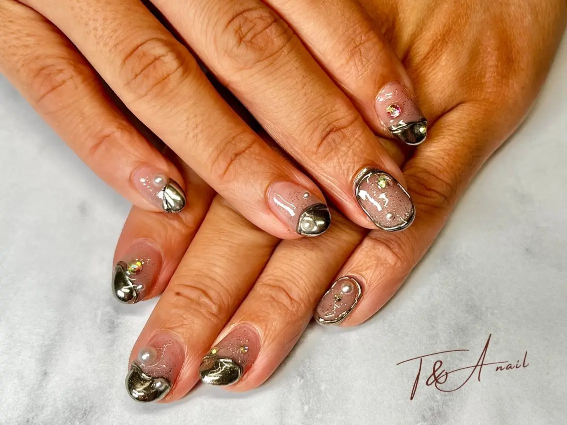 ネイル クリアネイル ジェルネイル ラメ(グリッター) ミラーネイル ニュアンスネイル T&A nailのネイルデザイン
