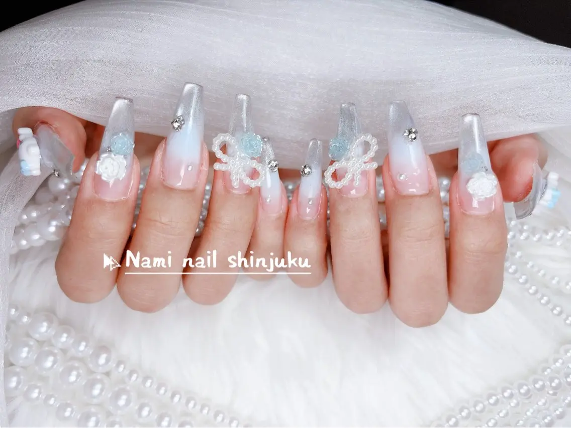 ネイル 長さ出し ガーリー 韓国ネイル ロングネイル 持ち込み ハンドネイル Nami nail salonのネイルデザイン