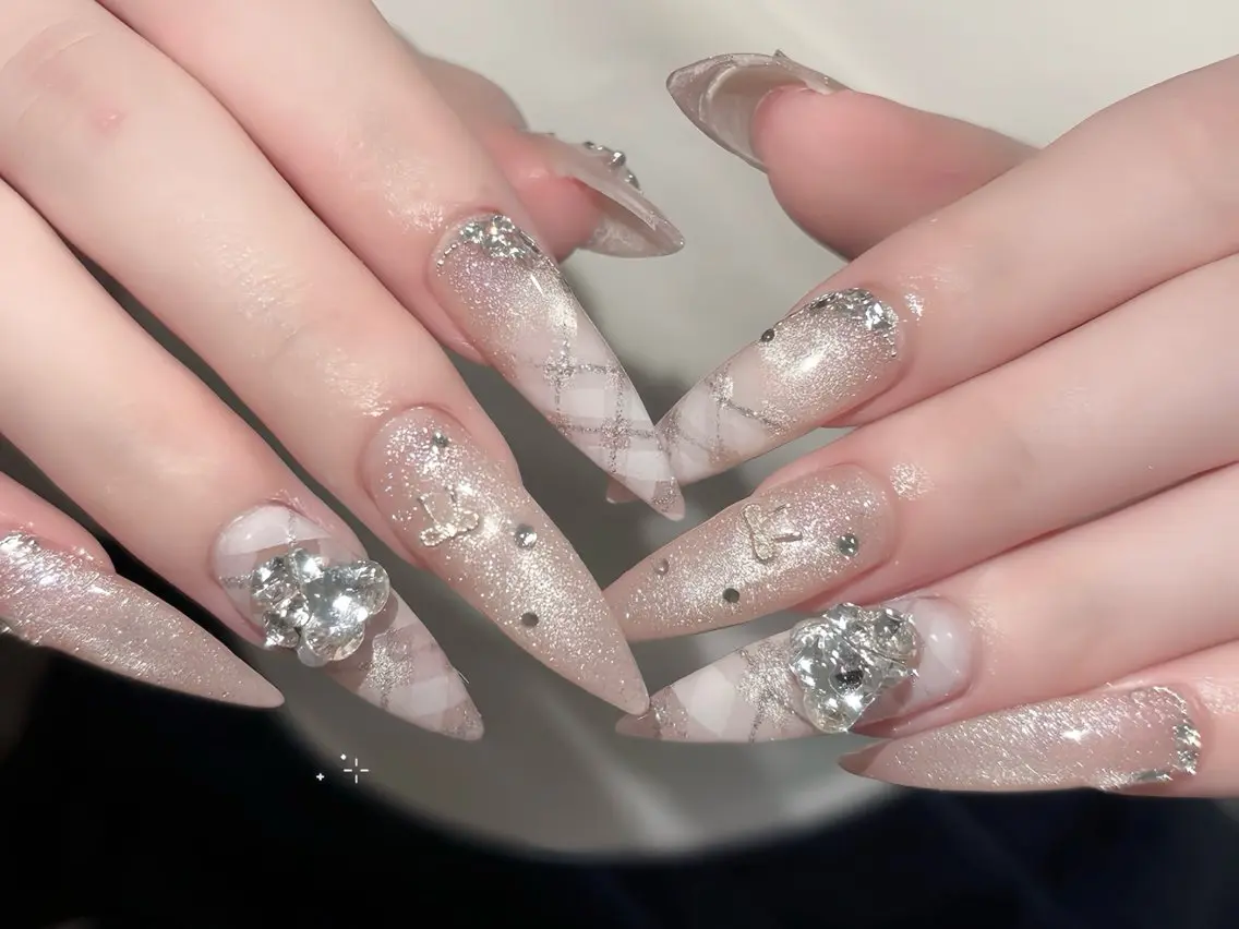 ネイル べっ甲ネイル ブルー 長さ出し フレンチネイル ジェルネイル ハンドネイル Rin Nail 新大久保店のネイルデザイン