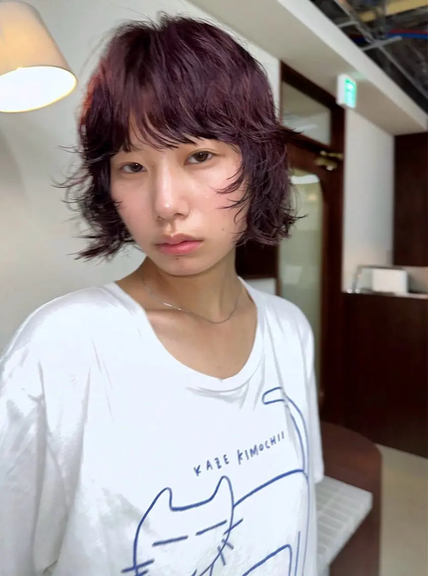 ショート カラー パーマ ハイライトカラー オレンジ ボブ ハイライト カット ヘアカラー パーマ トリートメント パーマ /レイヤー 榛地渉馬 /矢場町のヘアスタイル