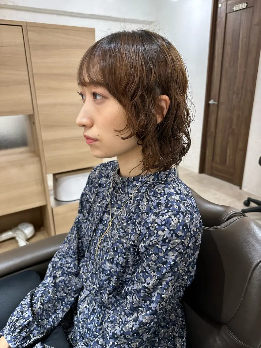 ミディアム カラー パーマ 髪質改善 縮毛矯正/ レイヤー/銀座/本木のヘアスタイル