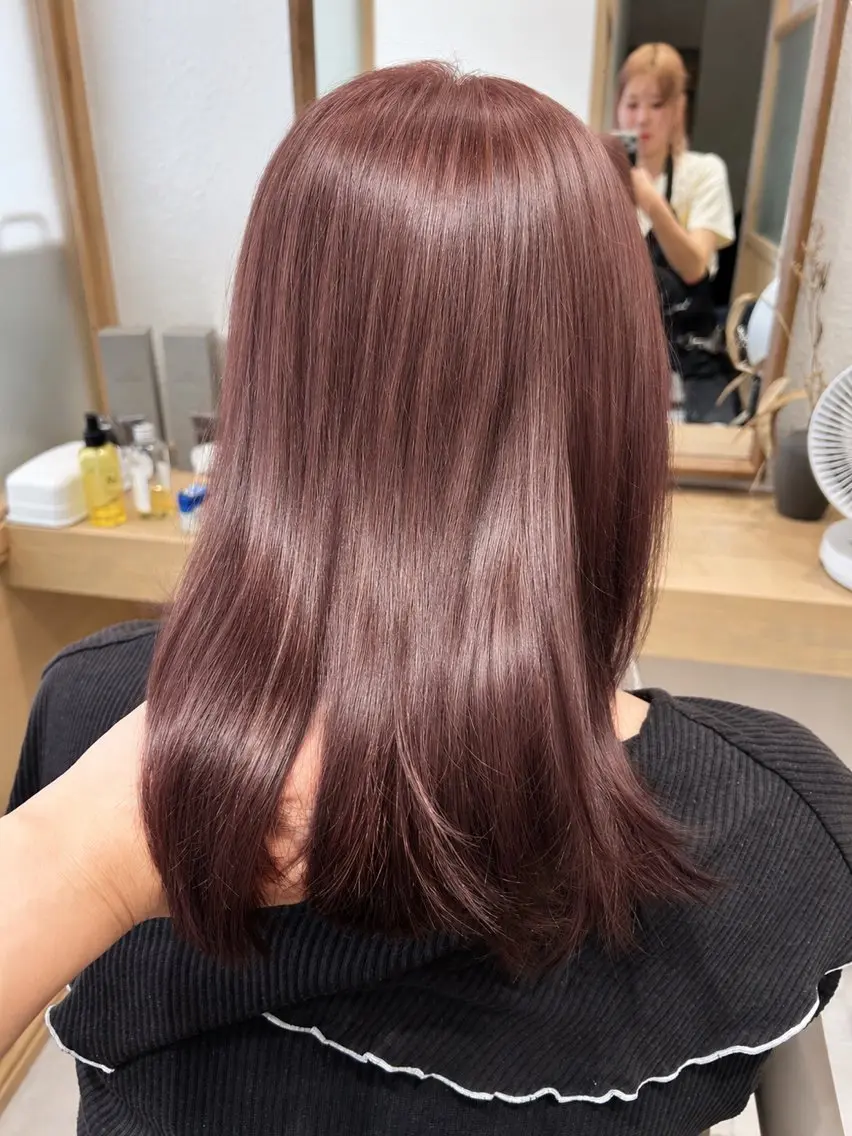 ロング カラー ブラウンカラー ケアカラー ピンクカラー ピンクブラウン 髪質改善 カット ヘアカラー トリートメント ヘッドスパ 久木原 ゆりのヘアスタイル